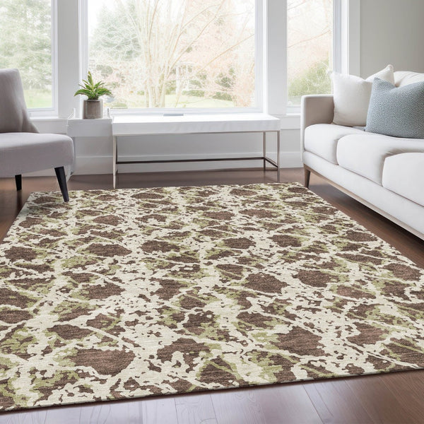 HomeRoots 8' X 10' Abstract Washable Area Rug in Brown Taupe/Ivory - UV Protected, Stain-Resistant, Durable Design 676630