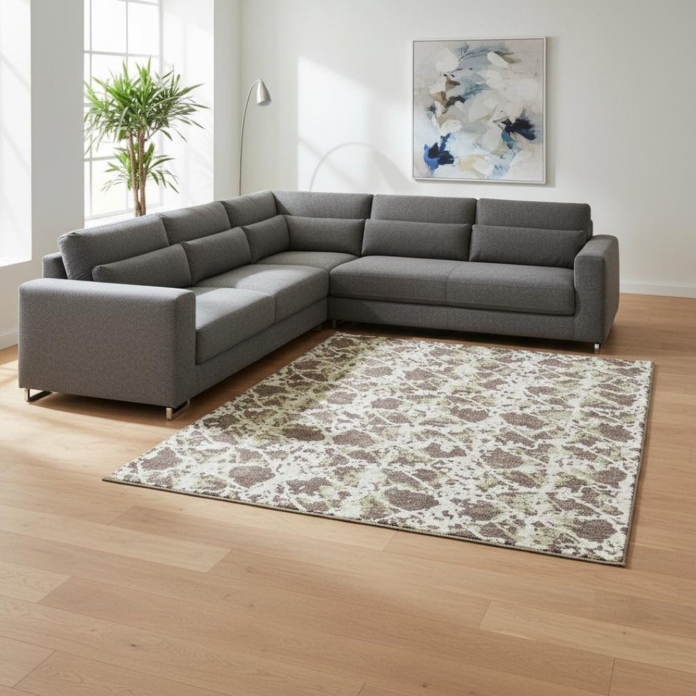 HomeRoots 9' X 12' Abstract Brown Taupe & Ivory Washable Area Rug with UV Protection for High-Traffic Spaces 676631