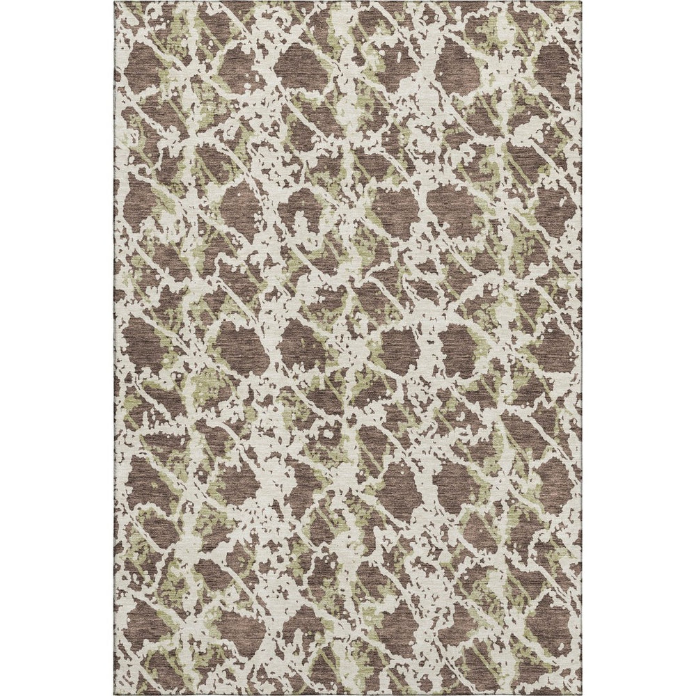 HomeRoots 9' X 12' Abstract Brown Taupe & Ivory Washable Area Rug with UV Protection for High-Traffic Spaces 676631