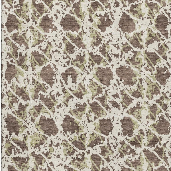 HomeRoots 9' X 12' Abstract Brown Taupe & Ivory Washable Area Rug with UV Protection for High-Traffic Spaces 676631