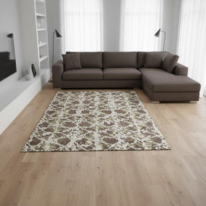 HomeRoots 10' X 14' Abstract Washable Area Rug in Brown Taupe & Ivory with UV Protection for Homes & Pets 676632