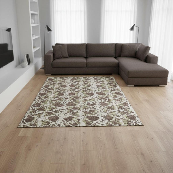 HomeRoots 10' X 14' Abstract Washable Area Rug in Brown Taupe & Ivory with UV Protection for Homes & Pets 676632