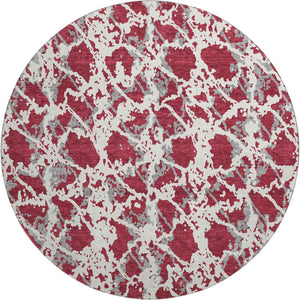 HomeRoots 8' Washable Round Rug in Burgundy, Gray & Ivory - UV Protected, Stylish, Durable & Family-Friendly Design 676635