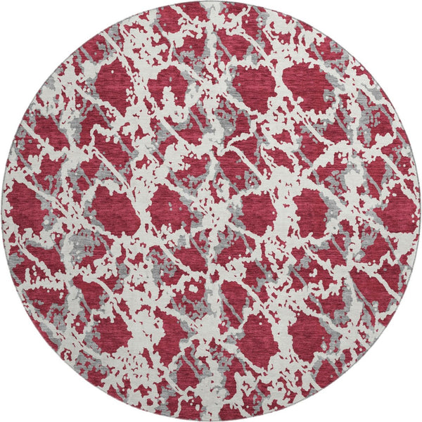 HomeRoots 8' Washable Round Rug in Burgundy, Gray & Ivory - UV Protected, Stylish, Durable & Family-Friendly Design 676635