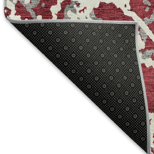 HomeRoots 8' Washable Round Rug in Burgundy, Gray & Ivory - UV Protected, Stylish, Durable & Family-Friendly Design 676635