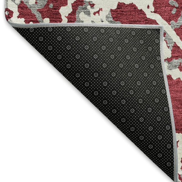 HomeRoots 8' Washable Round Rug in Burgundy, Gray & Ivory - UV Protected, Stylish, Durable & Family-Friendly Design 676635