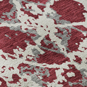 HomeRoots 8' Washable Round Rug in Burgundy, Gray & Ivory - UV Protected, Stylish, Durable & Family-Friendly Design 676635