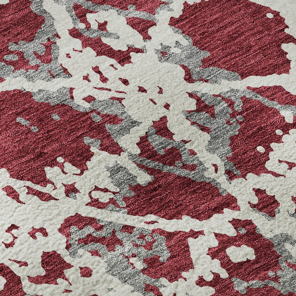 HomeRoots 8' Washable Round Rug in Burgundy, Gray & Ivory - UV Protected, Stylish, Durable & Family-Friendly Design 676635