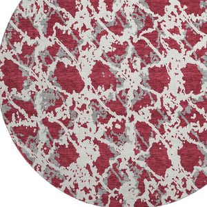 HomeRoots 8' Washable Round Rug in Burgundy, Gray & Ivory - UV Protected, Stylish, Durable & Family-Friendly Design 676635