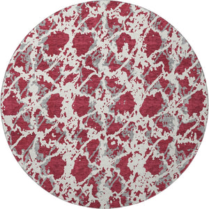HomeRoots 8' Washable Round Rug in Burgundy, Gray & Ivory - UV Protected, Stylish, Durable & Family-Friendly Design 676635
