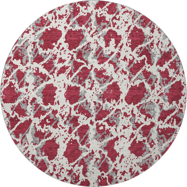 HomeRoots 8' Washable Round Rug in Burgundy, Gray & Ivory - UV Protected, Stylish, Durable & Family-Friendly Design 676635
