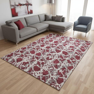 HomeRoots 8' X 10' Burgundy Gray Ivory Abstract Area Rug - Soft, Durable, Stain Resistant & UV Protected Design 676636
