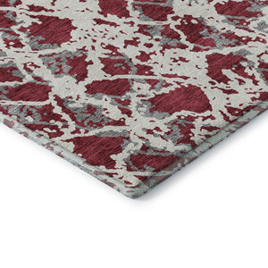 HomeRoots 10' X 14' Washable Burgundy Gray Ivory Abstract Area Rug with UV Protection for Modern Spaces 676638