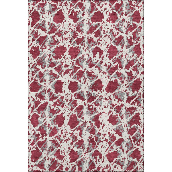 HomeRoots 10' X 14' Washable Burgundy Gray Ivory Abstract Area Rug with UV Protection for Modern Spaces 676638
