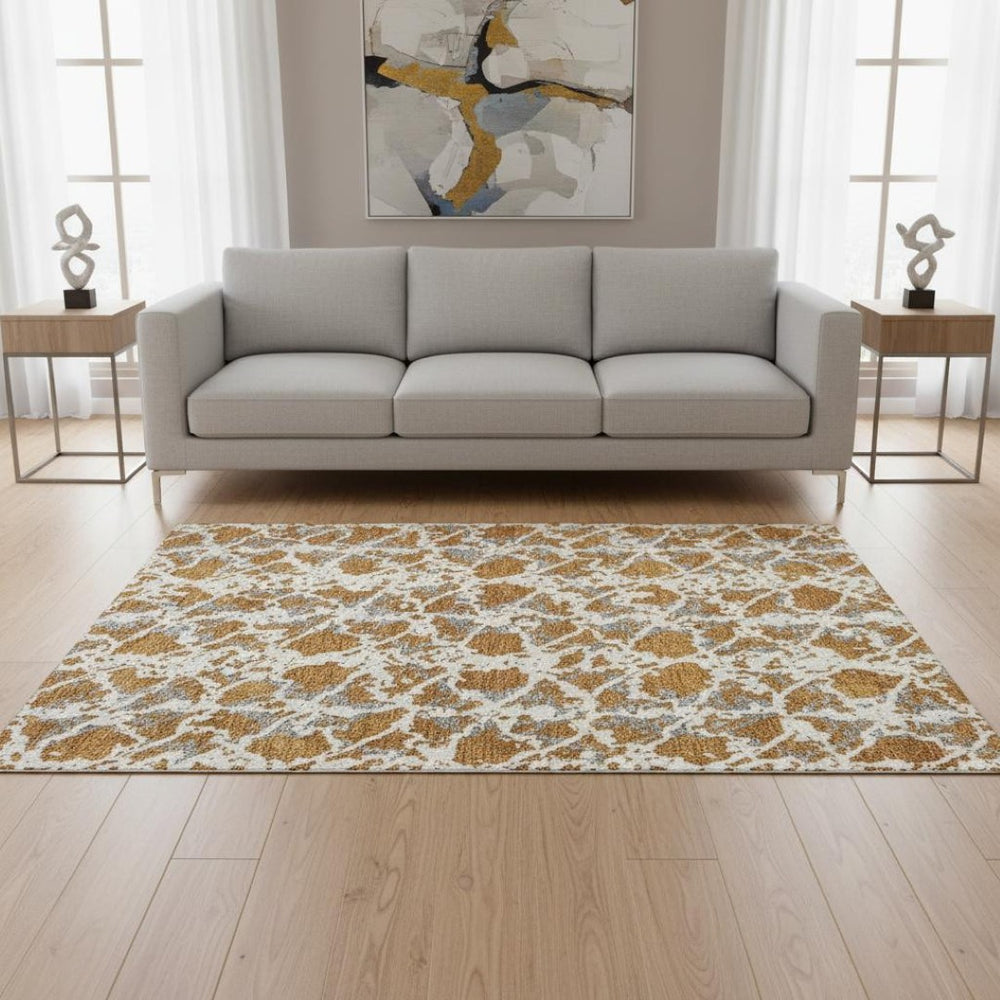 HomeRoots 5' Copper Gray & Ivory Abstract Washable Area Rug – Stylish, Durable, UV-Protected & Easy Care! 676640
