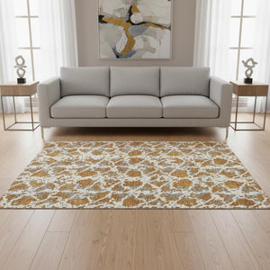 HomeRoots 5' Copper Gray & Ivory Abstract Washable Area Rug – Stylish, Durable, UV-Protected & Easy Care! 676640