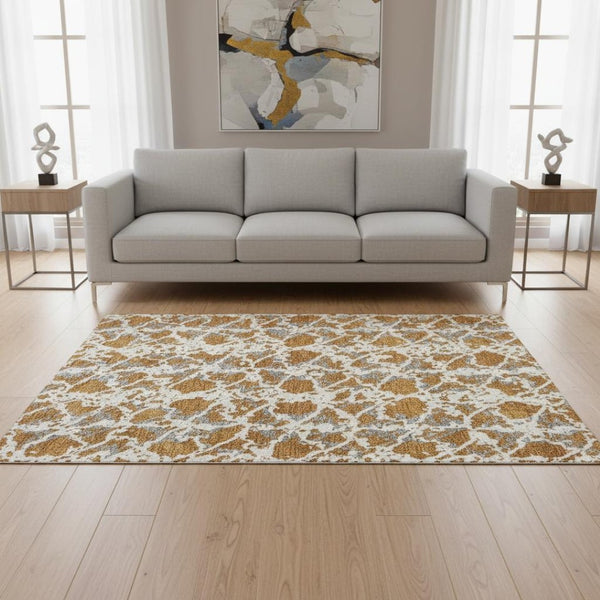 HomeRoots 5' Copper Gray & Ivory Abstract Washable Area Rug – Stylish, Durable, UV-Protected & Easy Care! 676640