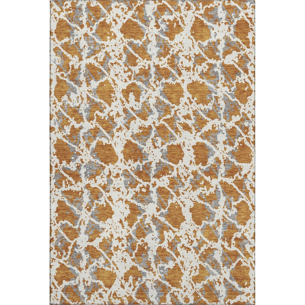 HomeRoots 5' Copper Gray & Ivory Abstract Washable Area Rug – Stylish, Durable, UV-Protected & Easy Care! 676640