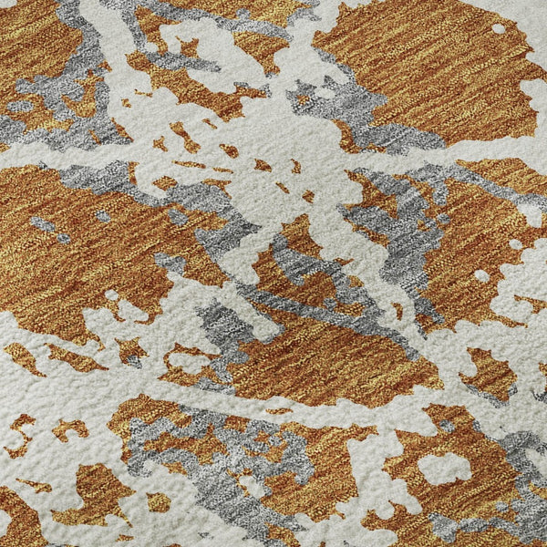 HomeRoots 5' Copper Gray & Ivory Abstract Washable Area Rug – Stylish, Durable, UV-Protected & Easy Care! 676640