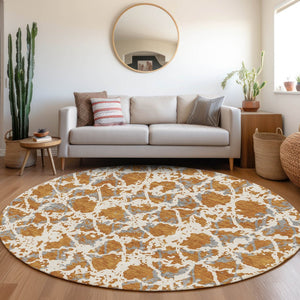 HomeRoots 8' Washable Round Rug in Copper Gray & Ivory – Modern Abstract Design with UV Protection & Stain Resistance 676641