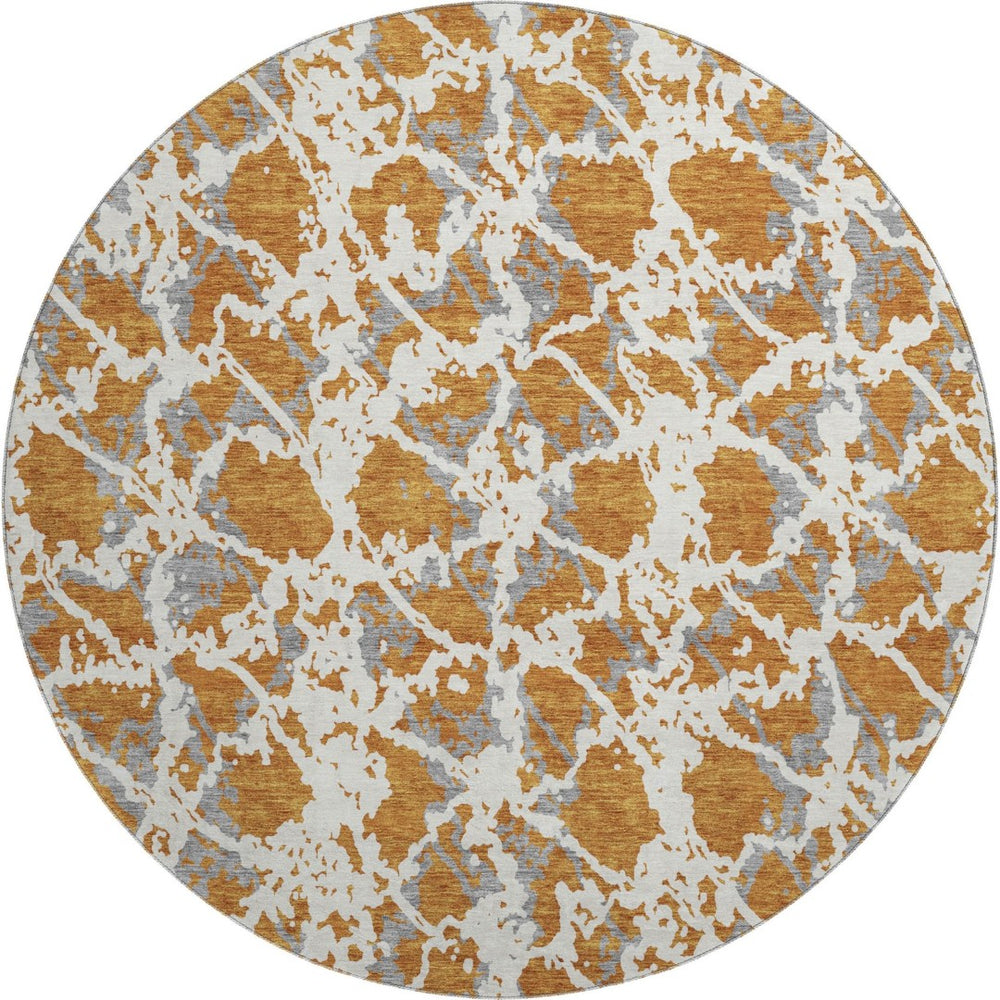 HomeRoots 8' Washable Round Rug in Copper Gray & Ivory – Modern Abstract Design with UV Protection & Stain Resistance 676641