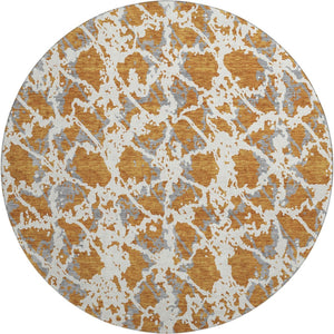 HomeRoots 8' Washable Round Rug in Copper Gray & Ivory – Modern Abstract Design with UV Protection & Stain Resistance 676641