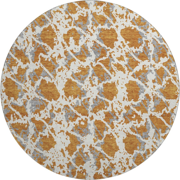 HomeRoots 8' Washable Round Rug in Copper Gray & Ivory – Modern Abstract Design with UV Protection & Stain Resistance 676641