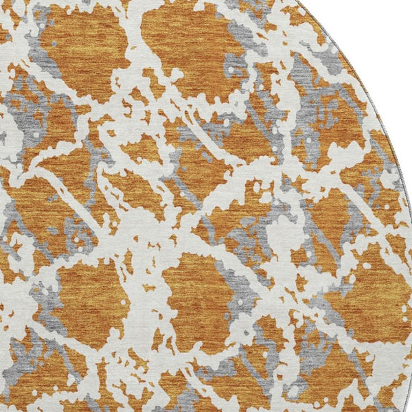 HomeRoots 8' Washable Round Rug in Copper Gray & Ivory – Modern Abstract Design with UV Protection & Stain Resistance 676641