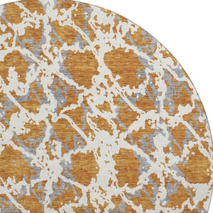HomeRoots 8' Washable Round Rug in Copper Gray & Ivory – Modern Abstract Design with UV Protection & Stain Resistance 676641