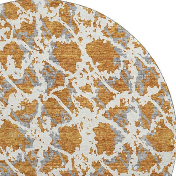 HomeRoots 8' Washable Round Rug in Copper Gray & Ivory – Modern Abstract Design with UV Protection & Stain Resistance 676641