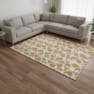 HomeRoots 8' X 10' Abstract Copper Gray & Ivory Washable Area Rug - UV Protected, Stain-Resistant Design! 676642