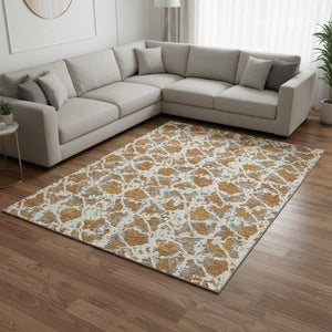 HomeRoots 9' X 12' Copper Gray and Ivory Abstract Area Rug - Stylish, Washable, UV-Protected for Modern Homes 676643