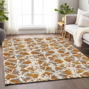 HomeRoots 9' X 12' Copper Gray and Ivory Abstract Area Rug - Stylish, Washable, UV-Protected for Modern Homes 676643