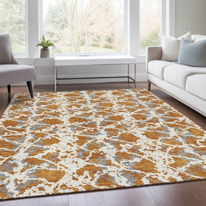 HomeRoots 9' X 12' Copper Gray and Ivory Abstract Area Rug - Stylish, Washable, UV-Protected for Modern Homes 676643