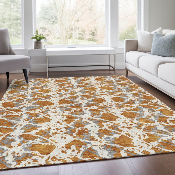 HomeRoots 9' X 12' Copper Gray and Ivory Abstract Area Rug - Stylish, Washable, UV-Protected for Modern Homes 676643
