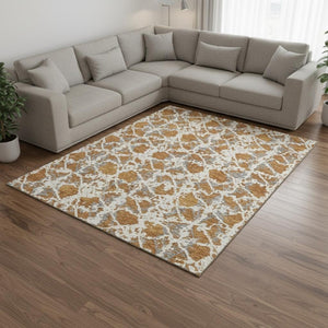 HomeRoots 10' Modern Copper Gray and Ivory Abstract Washable Area Rug - Durable, Stain-Resistant, UV-Proof! 676644