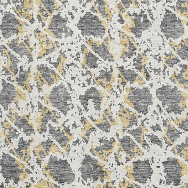 HomeRoots 5' X 8' Gray Gold Ivory Abstract Washable Area Rug - UV Protected, Stylish & Stain-Resistant Design 676646