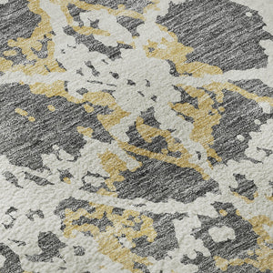 HomeRoots 8' Gray Gold and Ivory Abstract Round Rug - Washable, UV Protected, Stylish & Durable for Homes 676647
