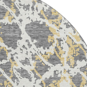 HomeRoots 8' Gray Gold and Ivory Abstract Round Rug - Washable, UV Protected, Stylish & Durable for Homes 676647