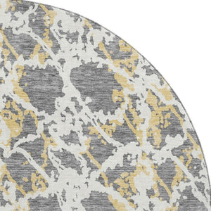 HomeRoots 8' Gray Gold and Ivory Abstract Round Rug - Washable, UV Protected, Stylish & Durable for Homes 676647