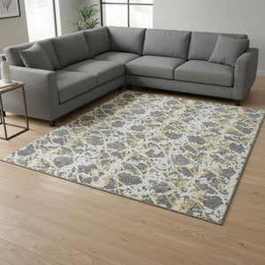 HomeRoots 8' X 10' Stylish Gray Gold Ivory Abstract Area Rug - Washable, Stain-Resistant, UV Protected Comfort 676648