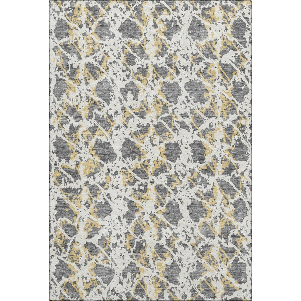 HomeRoots 8' X 10' Stylish Gray Gold Ivory Abstract Area Rug - Washable, Stain-Resistant, UV Protected Comfort 676648