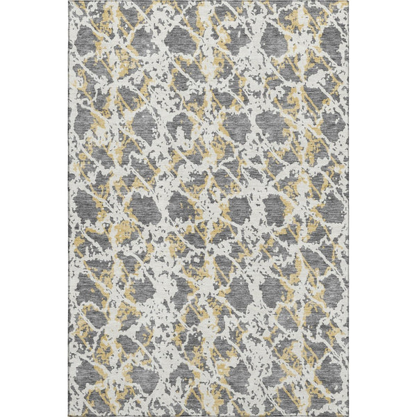 HomeRoots 8' X 10' Stylish Gray Gold Ivory Abstract Area Rug - Washable, Stain-Resistant, UV Protected Comfort 676648