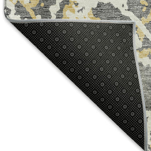 HomeRoots 8' X 10' Stylish Gray Gold Ivory Abstract Area Rug - Washable, Stain-Resistant, UV Protected Comfort 676648