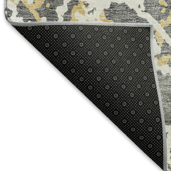 HomeRoots 8' X 10' Stylish Gray Gold Ivory Abstract Area Rug - Washable, Stain-Resistant, UV Protected Comfort 676648