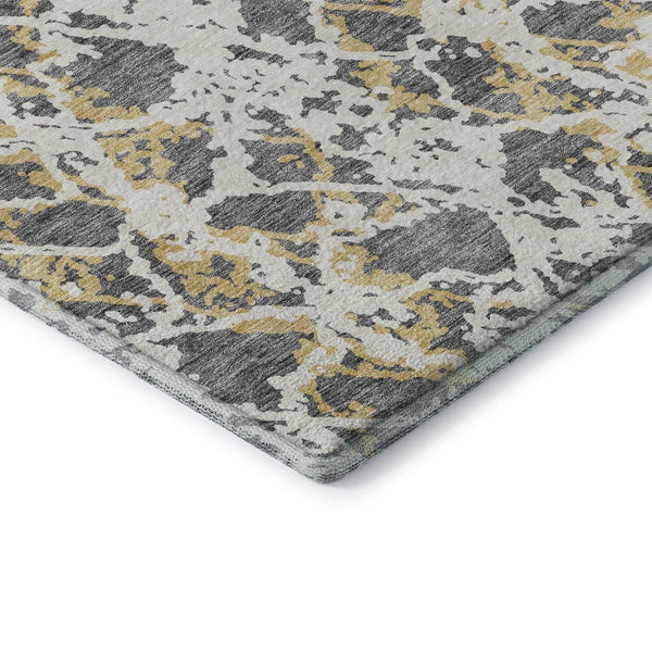 HomeRoots 8' X 10' Stylish Gray Gold Ivory Abstract Area Rug - Washable, Stain-Resistant, UV Protected Comfort 676648