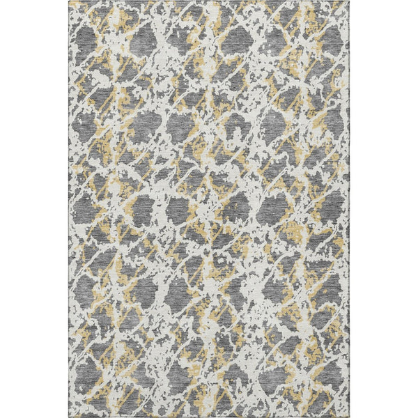 HomeRoots 8' X 10' Stylish Gray Gold Ivory Abstract Area Rug - Washable, Stain-Resistant, UV Protected Comfort 676648