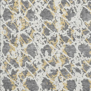 HomeRoots 9' X 12' Modern Abstract Area Rug - Gray, Gold, Ivory, Washable, Stain-Resistant & UV Protected 676649