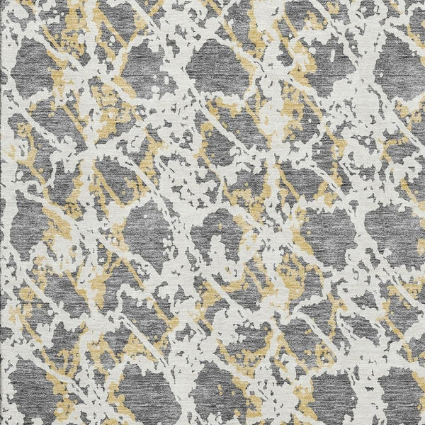 HomeRoots 9' X 12' Modern Abstract Area Rug - Gray, Gold, Ivory, Washable, Stain-Resistant & UV Protected 676649