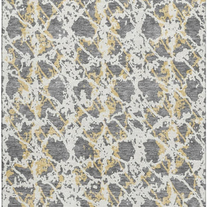 HomeRoots 9' X 12' Modern Abstract Area Rug - Gray, Gold, Ivory, Washable, Stain-Resistant & UV Protected 676649